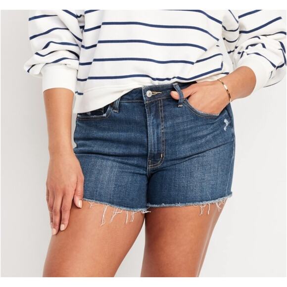 Old‎ Navy High Waisted 3" Inseam OG Blue Jean Cut Off Shorts 16 Medium Wash NWT - Picture 1 of 8